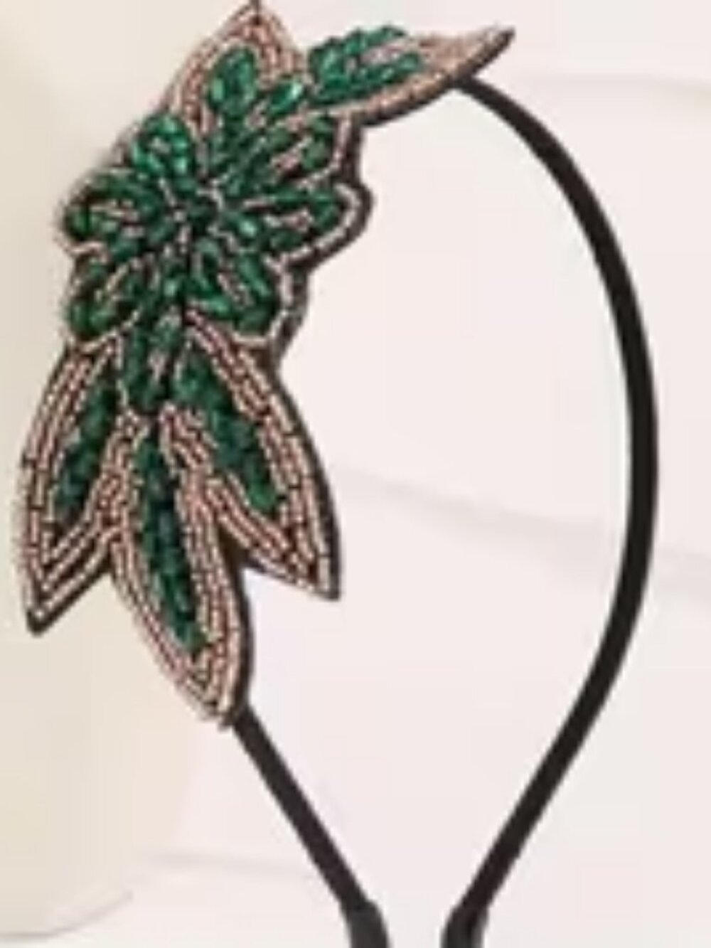 HEADBAND THIN BLACK WITH GREEN & GOLD EMBELLISHMENTS